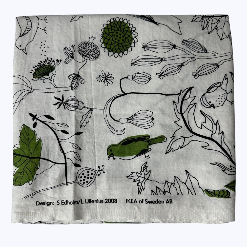 IKEA Sweden Fabric Remnant Edholm Ullenius 2008 Birds Green Leaves 36x59